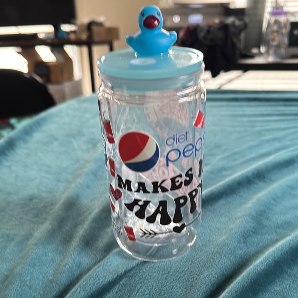 Diet Pepsi Glass Tumbler with Blue Duck Lid